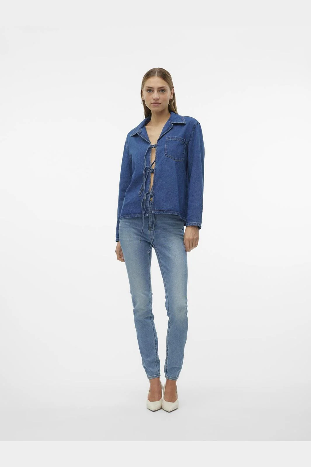 Vero Moda Vmkarla Ls Bow Denim Shirt