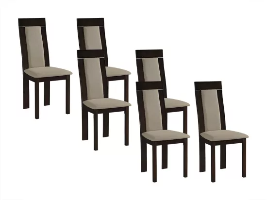 Lot de 6 chaises BELINDA - Hêtre et tissu - Coloris : Noyer et Beige