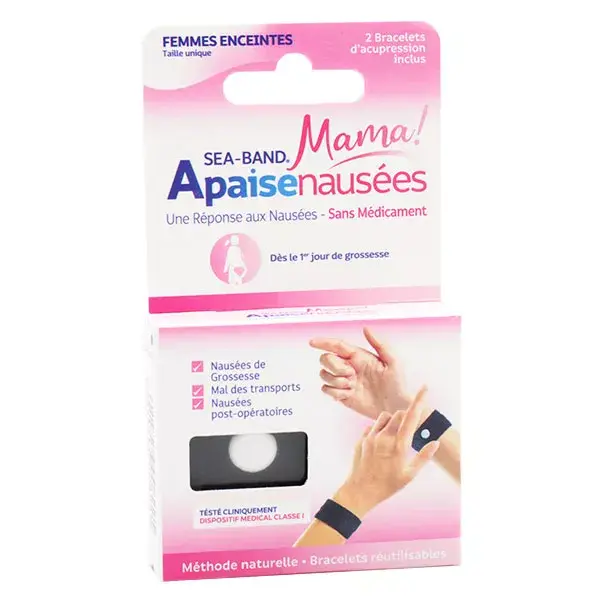 Pulseira anti-náusea para gestantes Sea-Band, preta, 2 unidades.