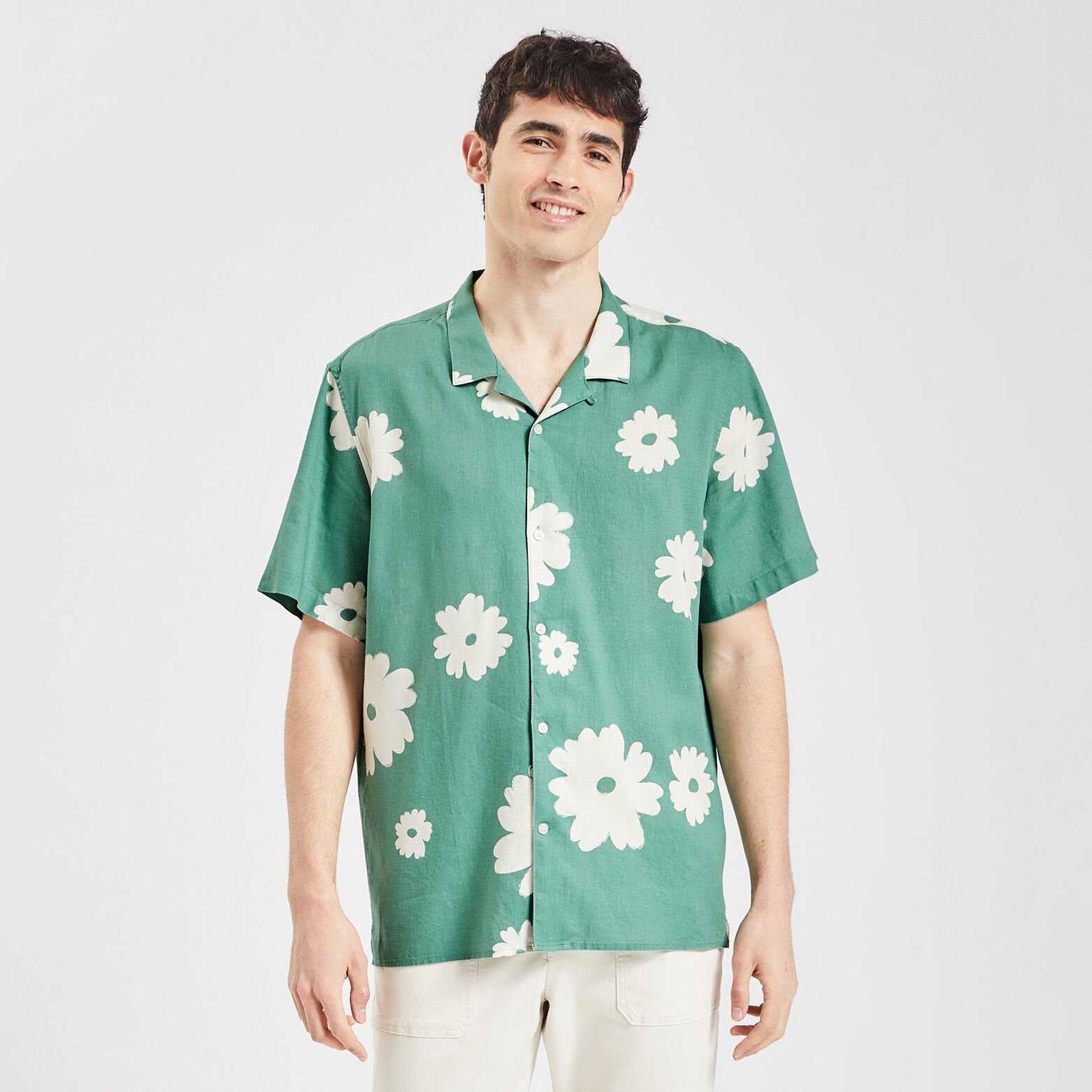 Chemise hawaienne imprimée viscose lin Vert clair