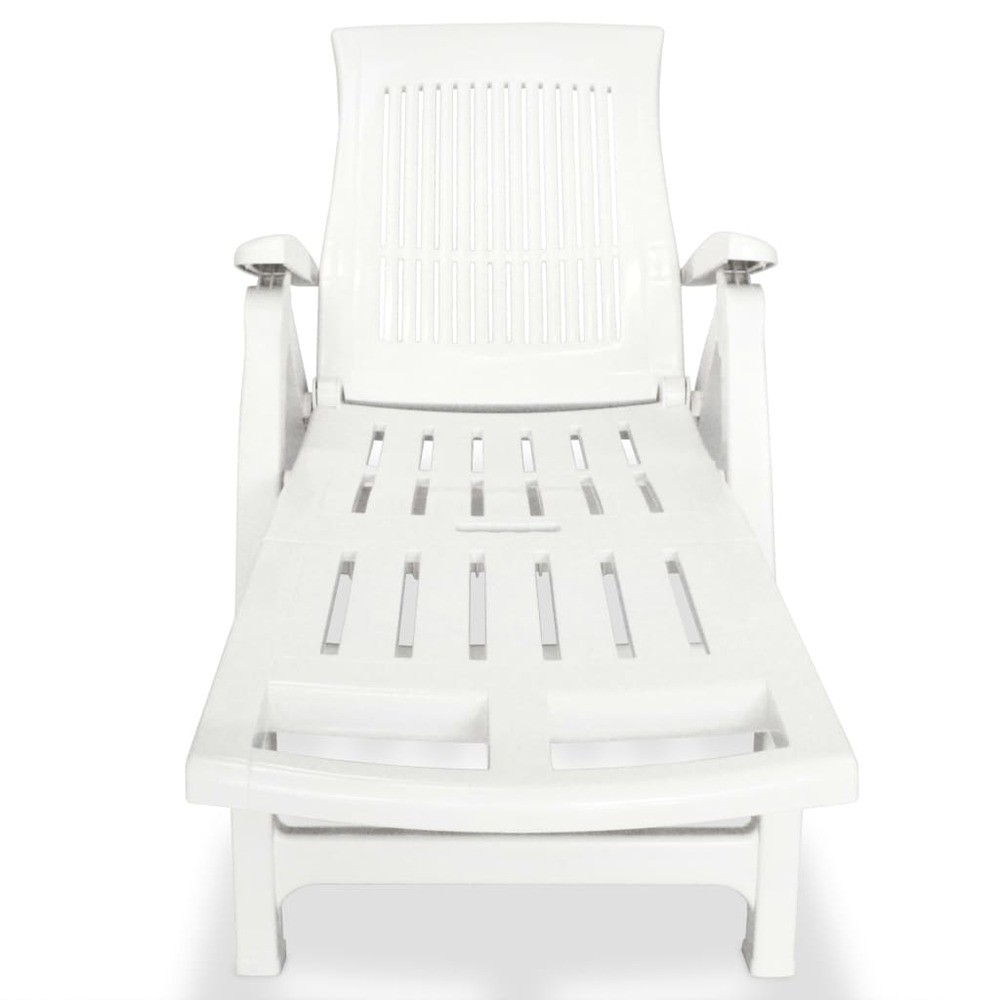 Transat chaise longue bain de soleil lit de jardin terrasse meuble d'extérieur avec repose-pied plastique blanc