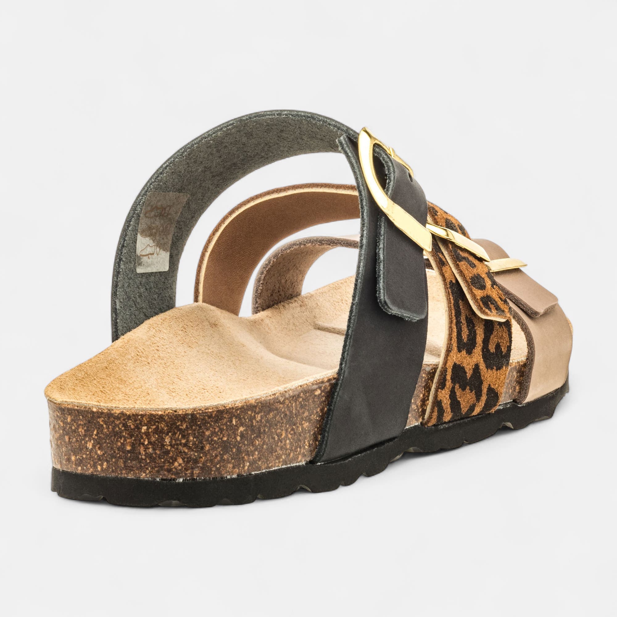 Mules semelle liège Femme en cuir noir