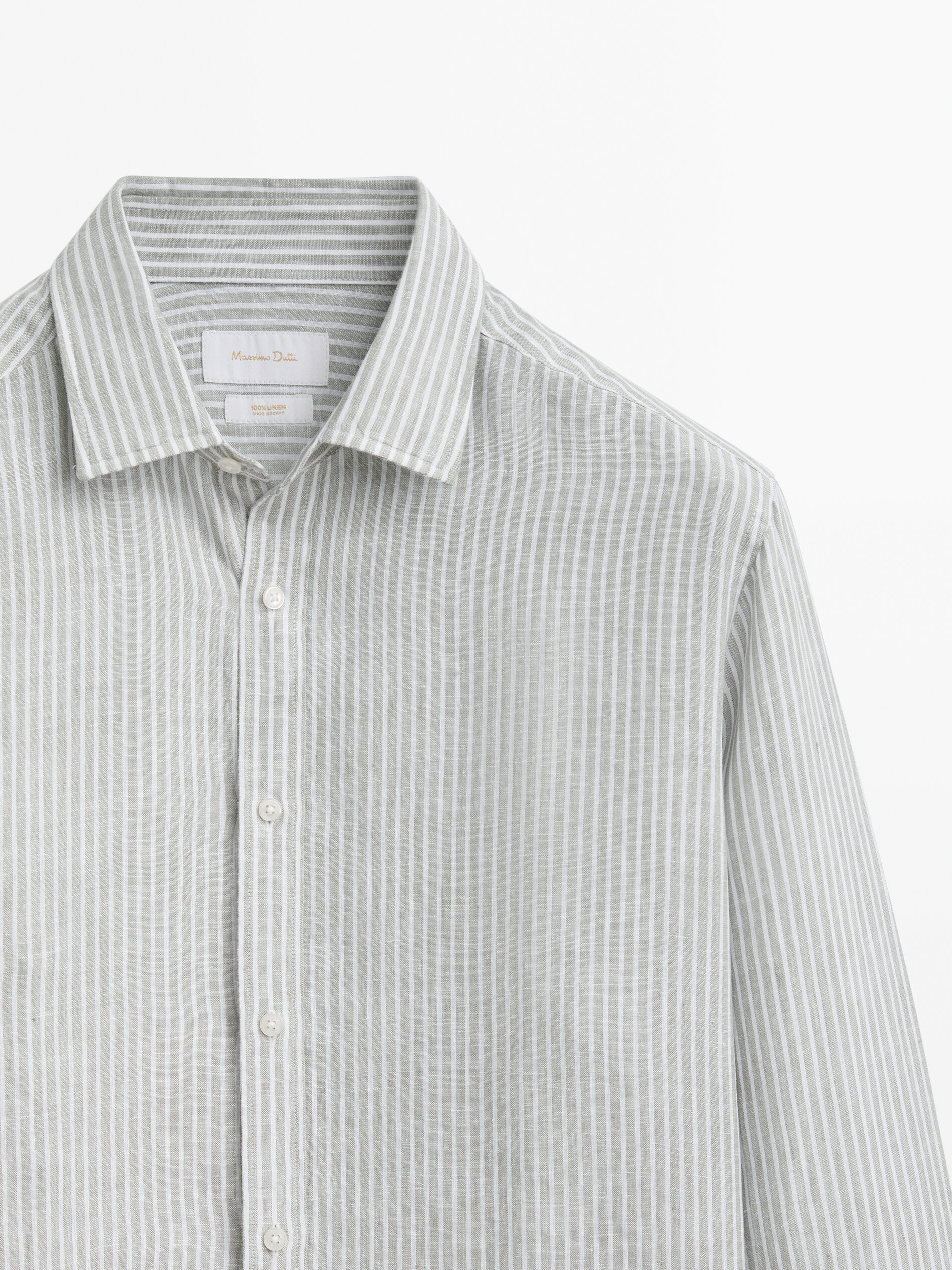 Camisa listrada 100% linho, corte regular - VERDE