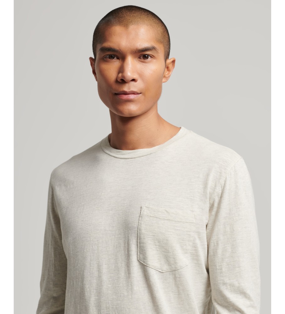 Camiseta de manga comprida bege Superdry em malha texturizada