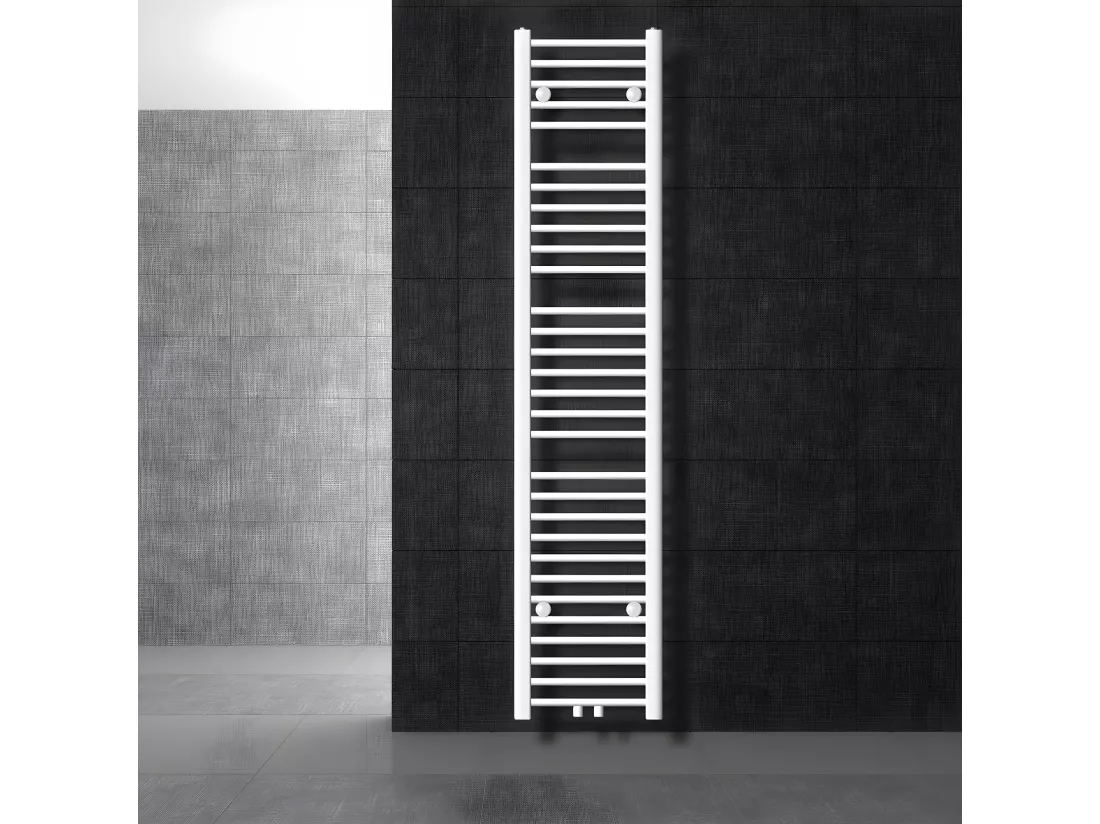 Radiateur sèche-serviette salle de bain droite blanc connexion central 30x180 cm