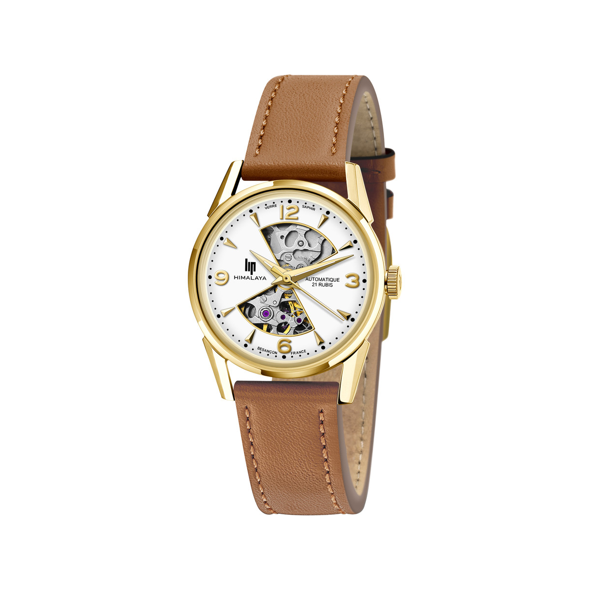 Montre Lip femme automaque acier bracelet cuir marron