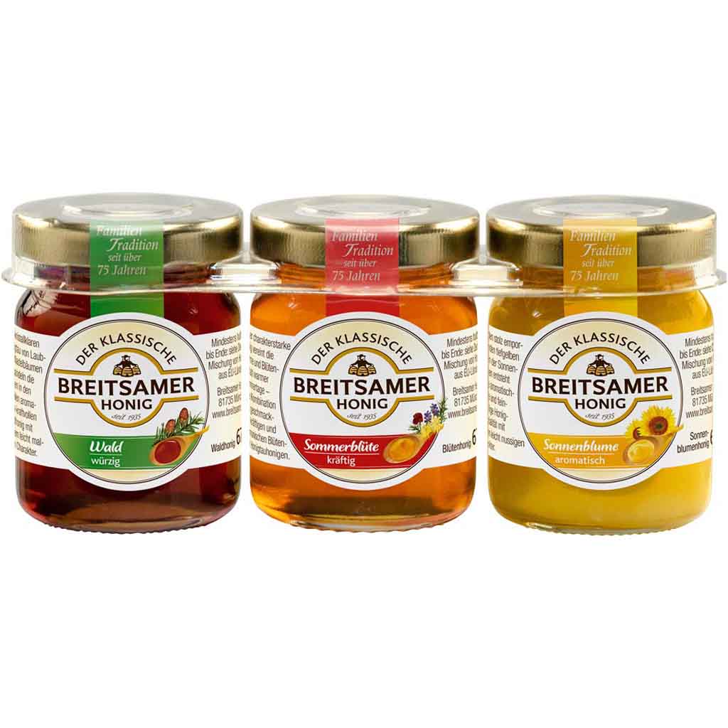 Breitsamer Honig Dreierlei 3 Sorten Honig á 67g=201g MHD:30.9.26