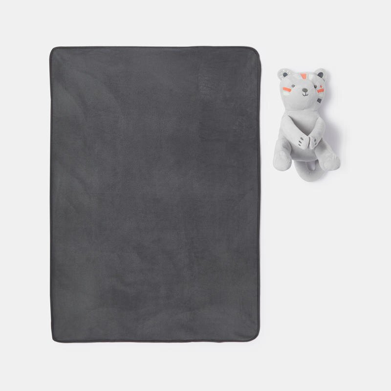 Doudou velours et plaid polaire gris bébé naissance Gris ou noir