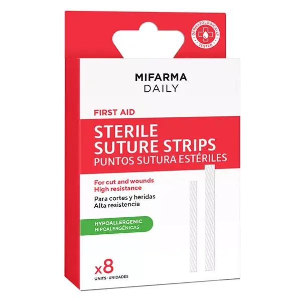 Sutura adesiva estéril para primeiros socorros diários Mifarma, 8 unidades.