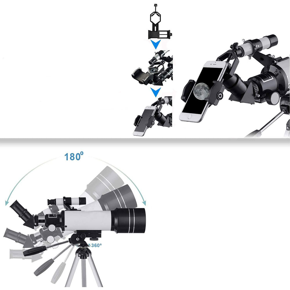 (11-tlg. Set) Kinder Teleskop mit Stativ 16x/66x Vergrösserung Astronomisches Fernglas - Schwarz / Silber