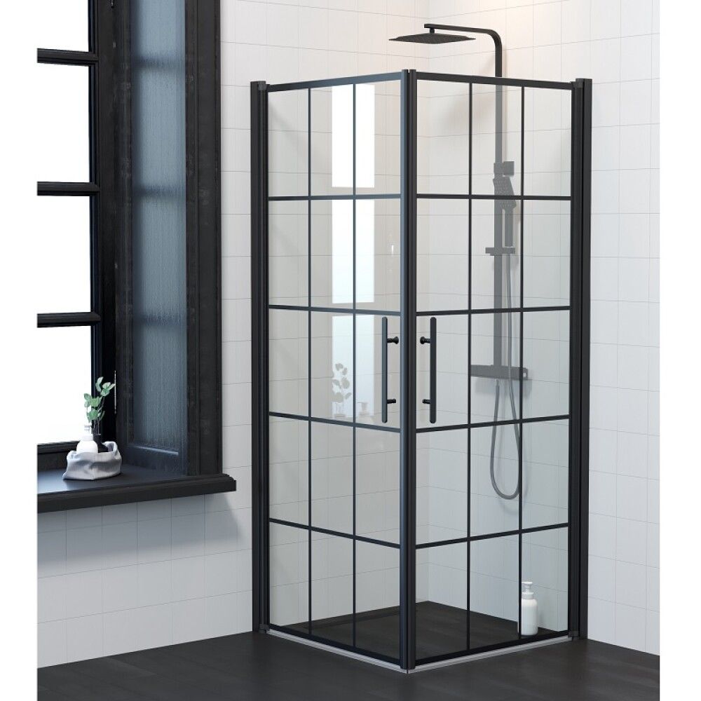 DUSJDØR CAMARGUE SKÄRGÅRD RETT KLAR SVART RAMME 90CM