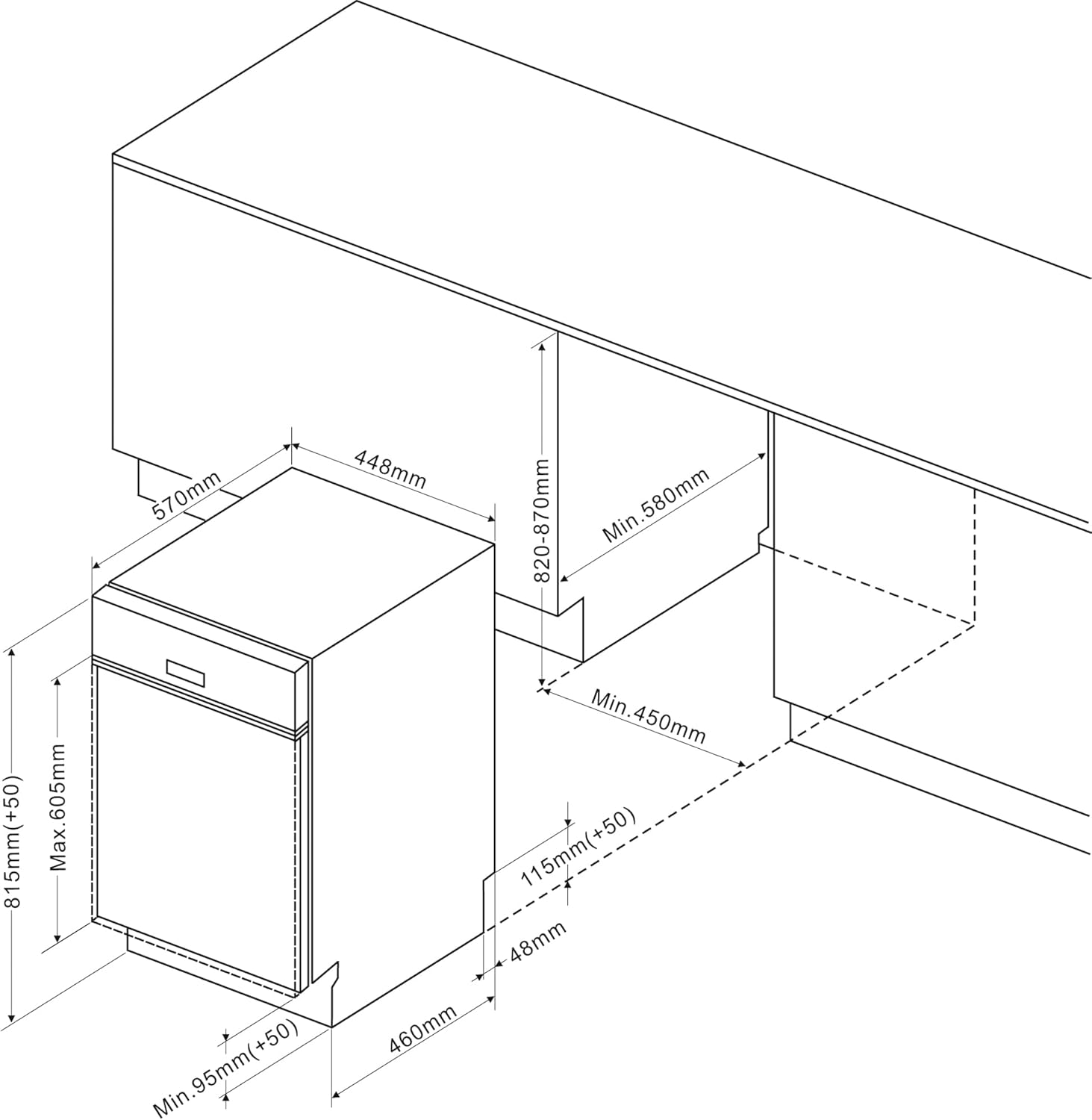 Amica EGSP 14895-1 E Einbau-Geschirrspüler / teilintegrierte Spülmaschine mit Edelstahlblende (ohne Möbelfront) / 45cm Breite / 10 Maßgedecke / 6 Programme / Aquastopp / Besteckschublade