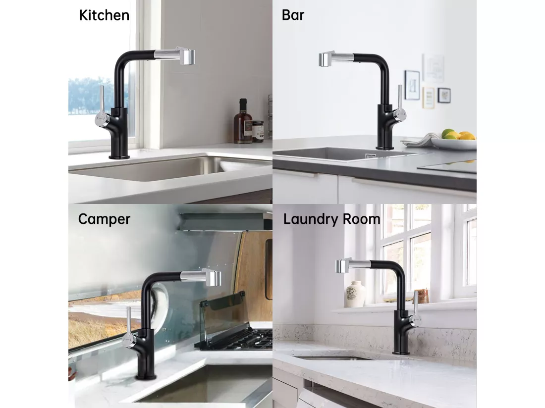 Robinet Cuisine avec Douchette Mitigeur évier Extractible 2 Jets Mitigeur Evier Bec Haut Pivotant 360° Acier Inox avec Barboteur Démotable,EU Modèle
