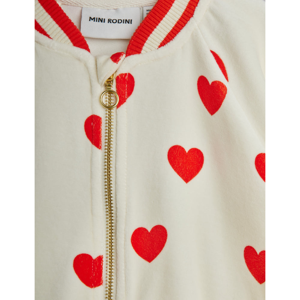 Køb Mini Rodini White Hearts AOP Velour Baseball Cardigan