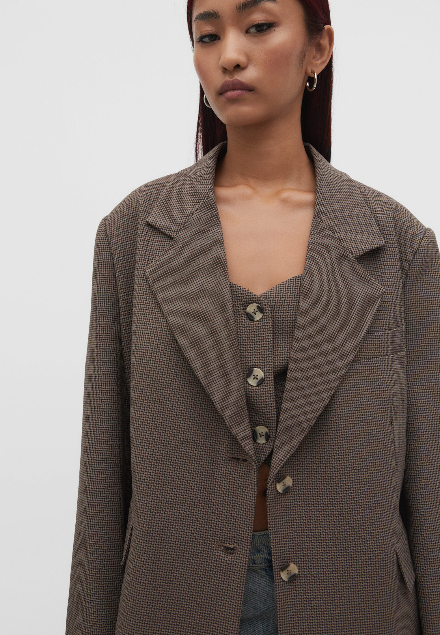 Blazer oversized com estampa pied-de-poule