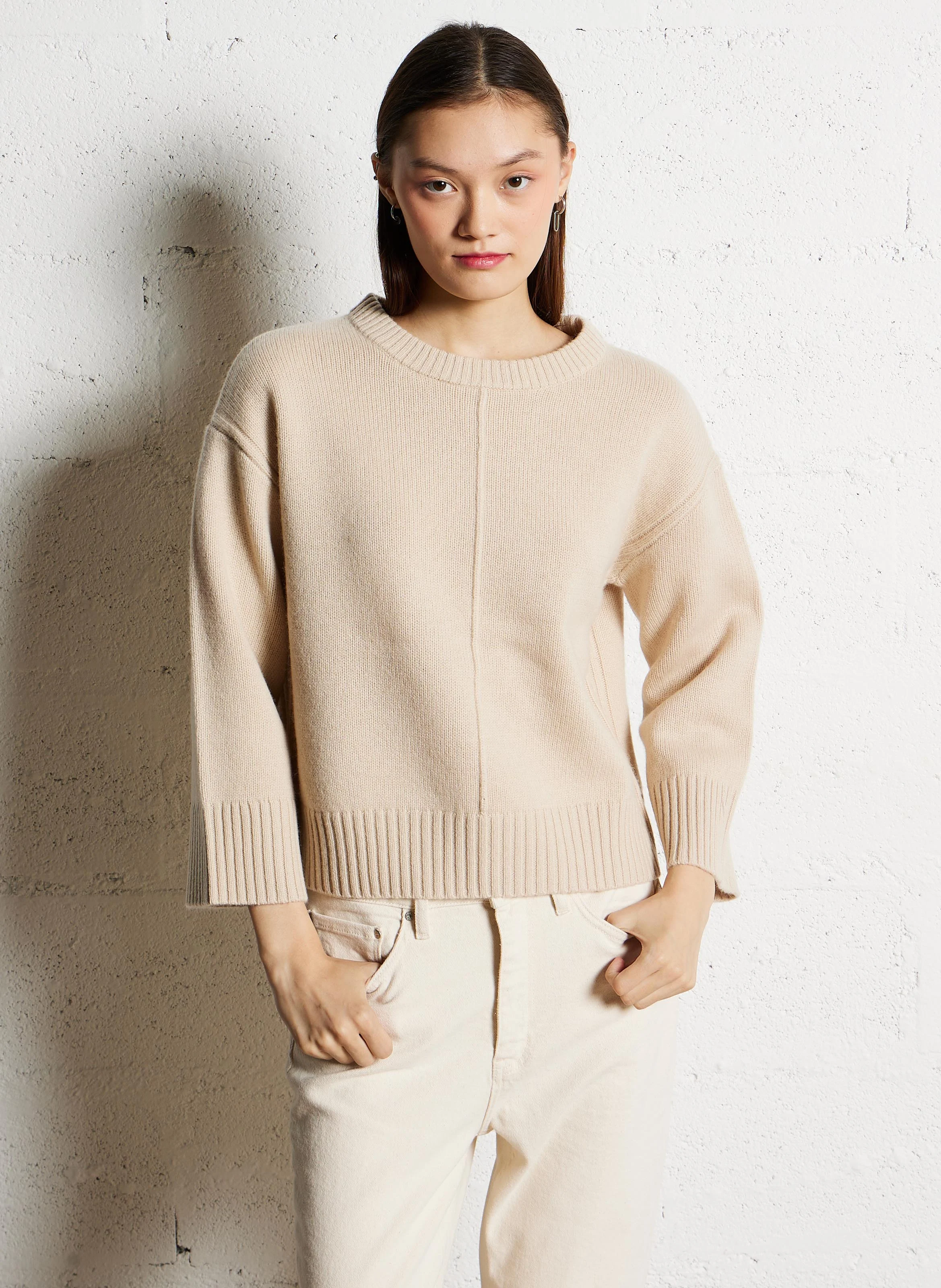 CORLEY - Pull droit col rond en laine | Blanc