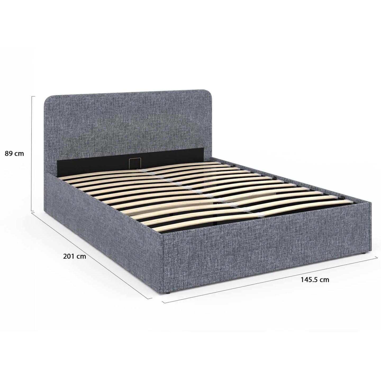 Lit coffre double NORFOLK avec tête de lit et sommier 140 x 190 cm tissu gris anthracite