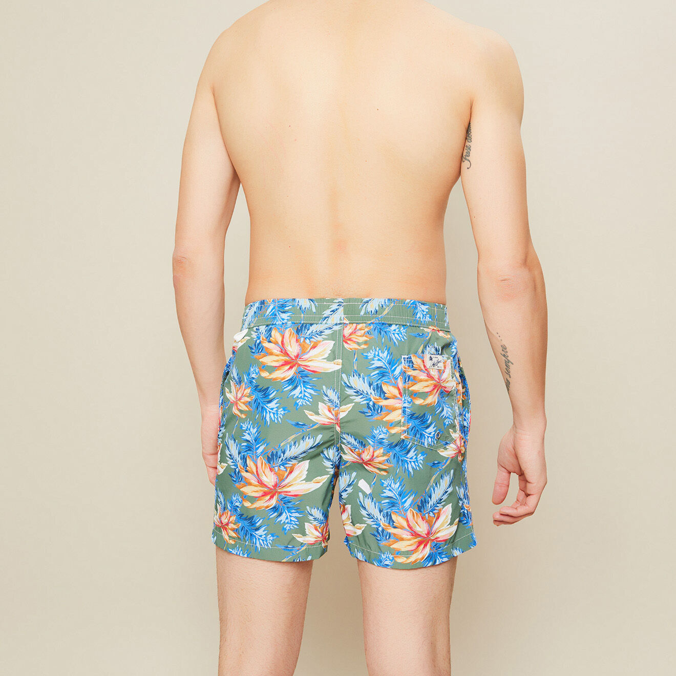Hartford Short de bain Petite Poche imprimé kaki hibiscus