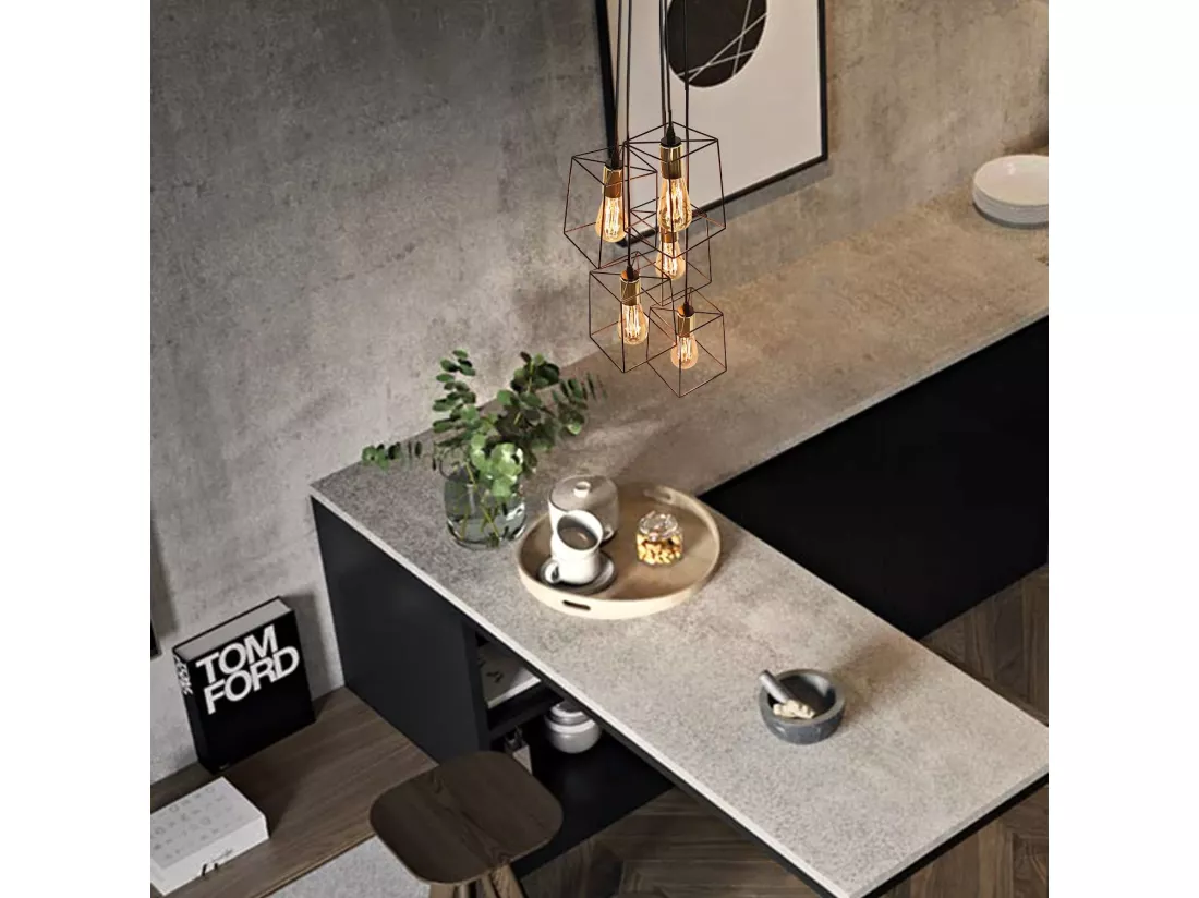 NETTLIFE Suspension vintage noire 5 lampes réglable en hauteur en métal E27 industriel