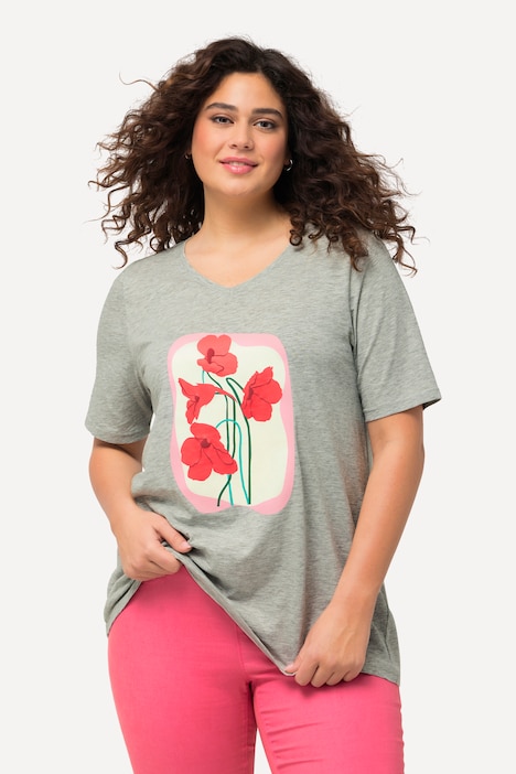 T-Shirt, Blüte, A-Linie, V-Ausschnitt, Halbarm