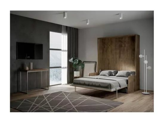 Lit escamotable vertical noyer avec canapé tissu Bounto-Couleur Microfibre 18-160x190