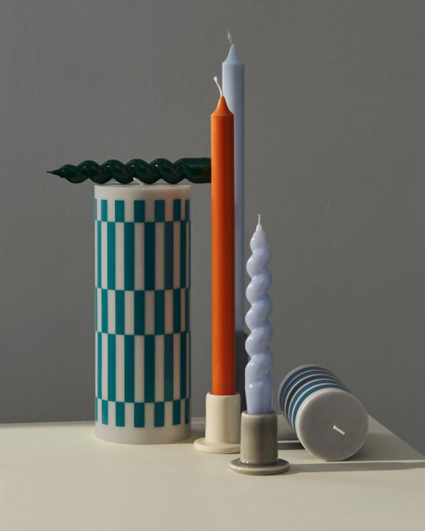 Hay Column kaars large Light Grey and Green