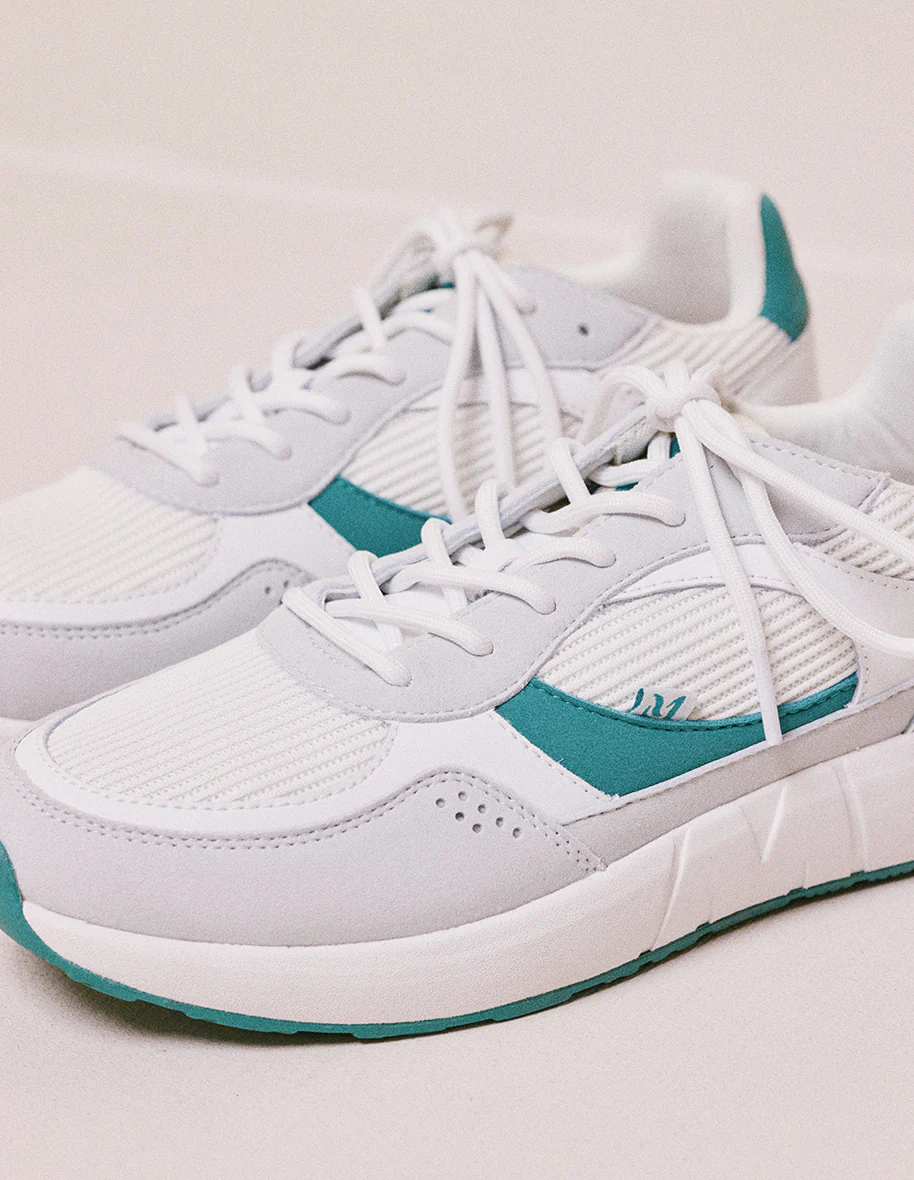 Baskets basses Marion - Cuir recyclé et suède vegan blanc vert