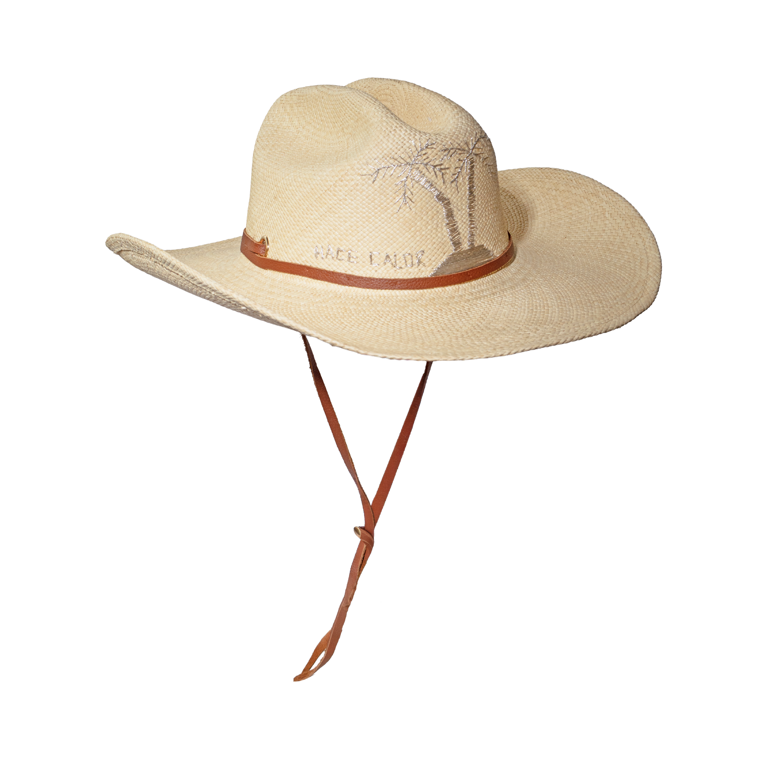 Chapeau de cowboy texan à long bord « Hace Calor » avec broderie
