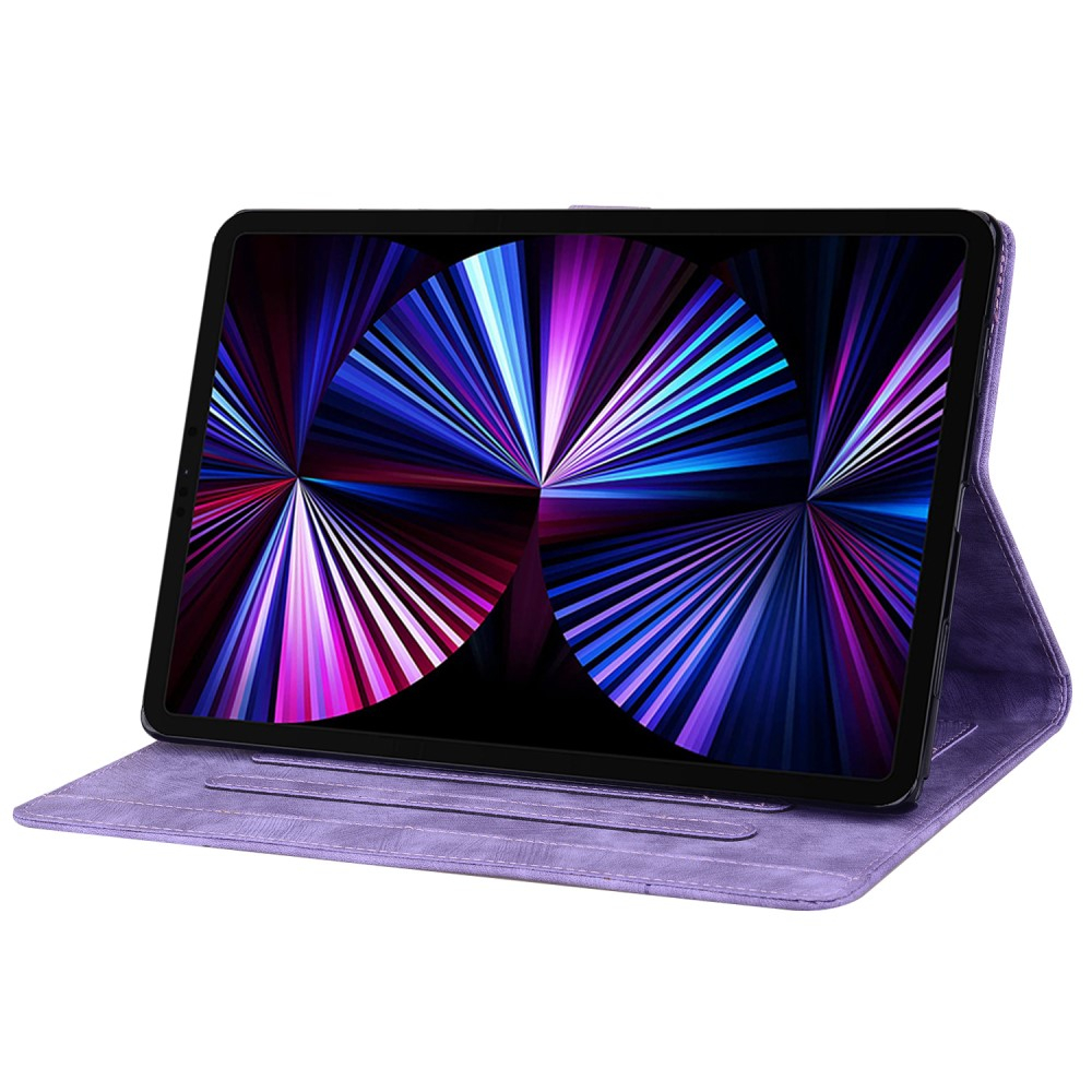 Samsung Galaxy Tab S10 FE  Plus Leder Tasche Flip Cover Blumen Imprint   S-Pen Halterung - Lila