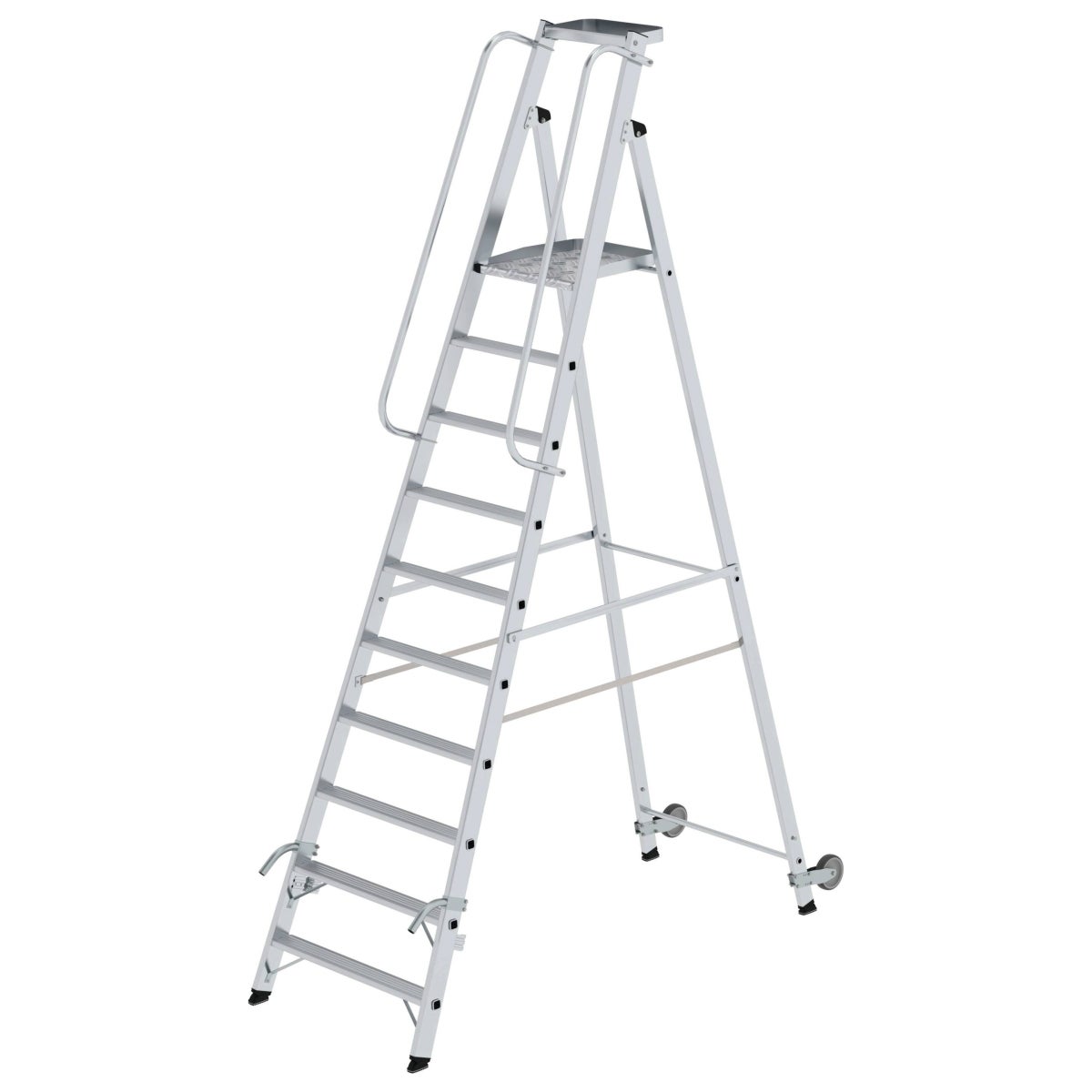 MUNK Aluminium Trapladder met Wielen en Handvat, 10 Treden