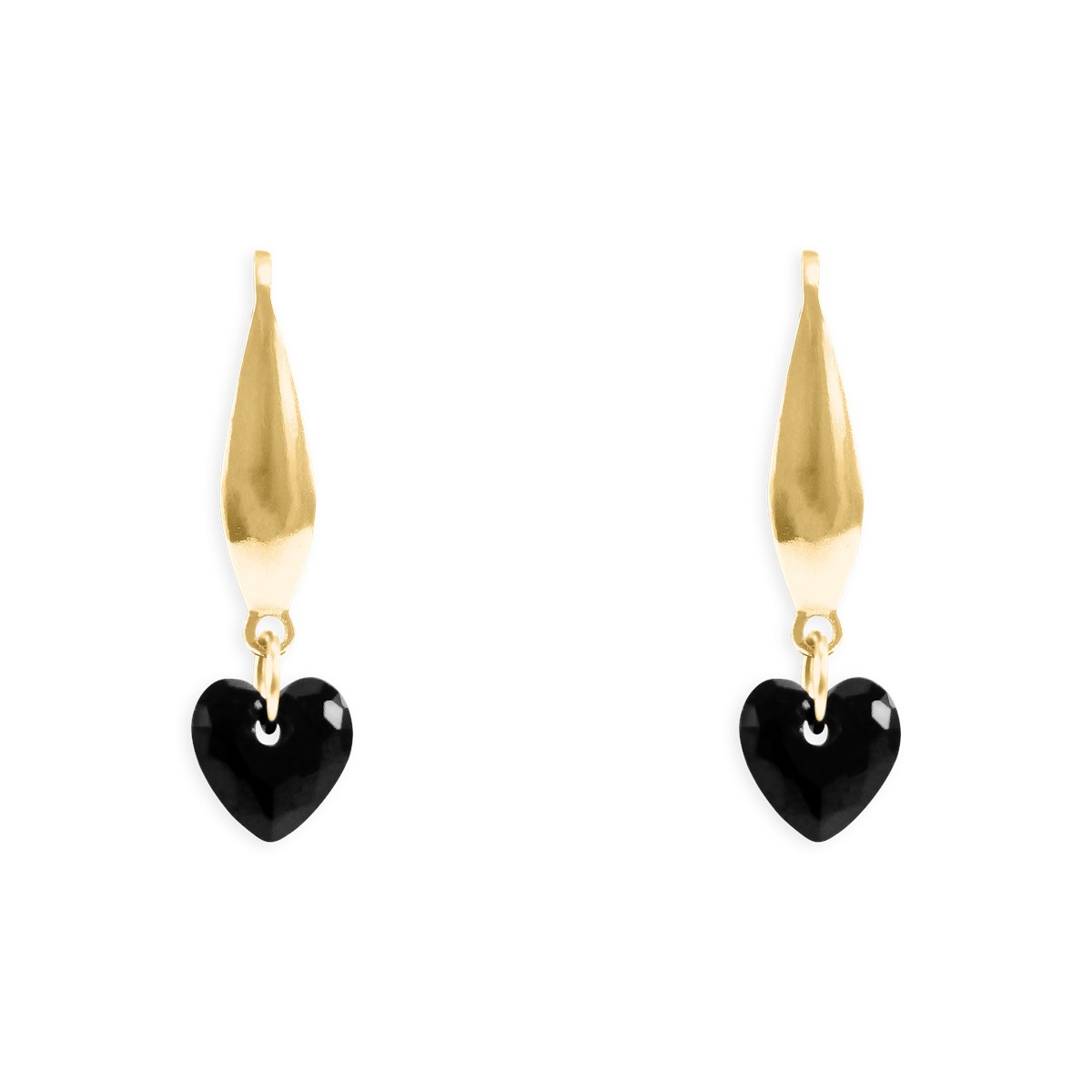 Boucles d'oreilles coeur de cristal noir en acier doré