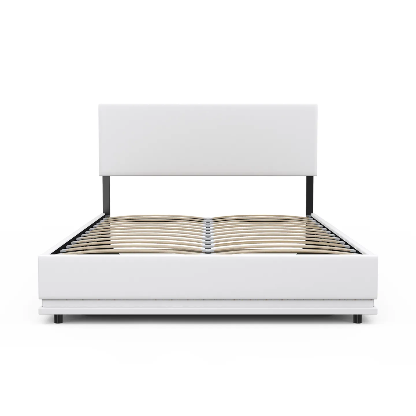 Lit coffre double OWEN avec LED intégrées + tête de lit et sommier 140 x 190 cm PVC blanc