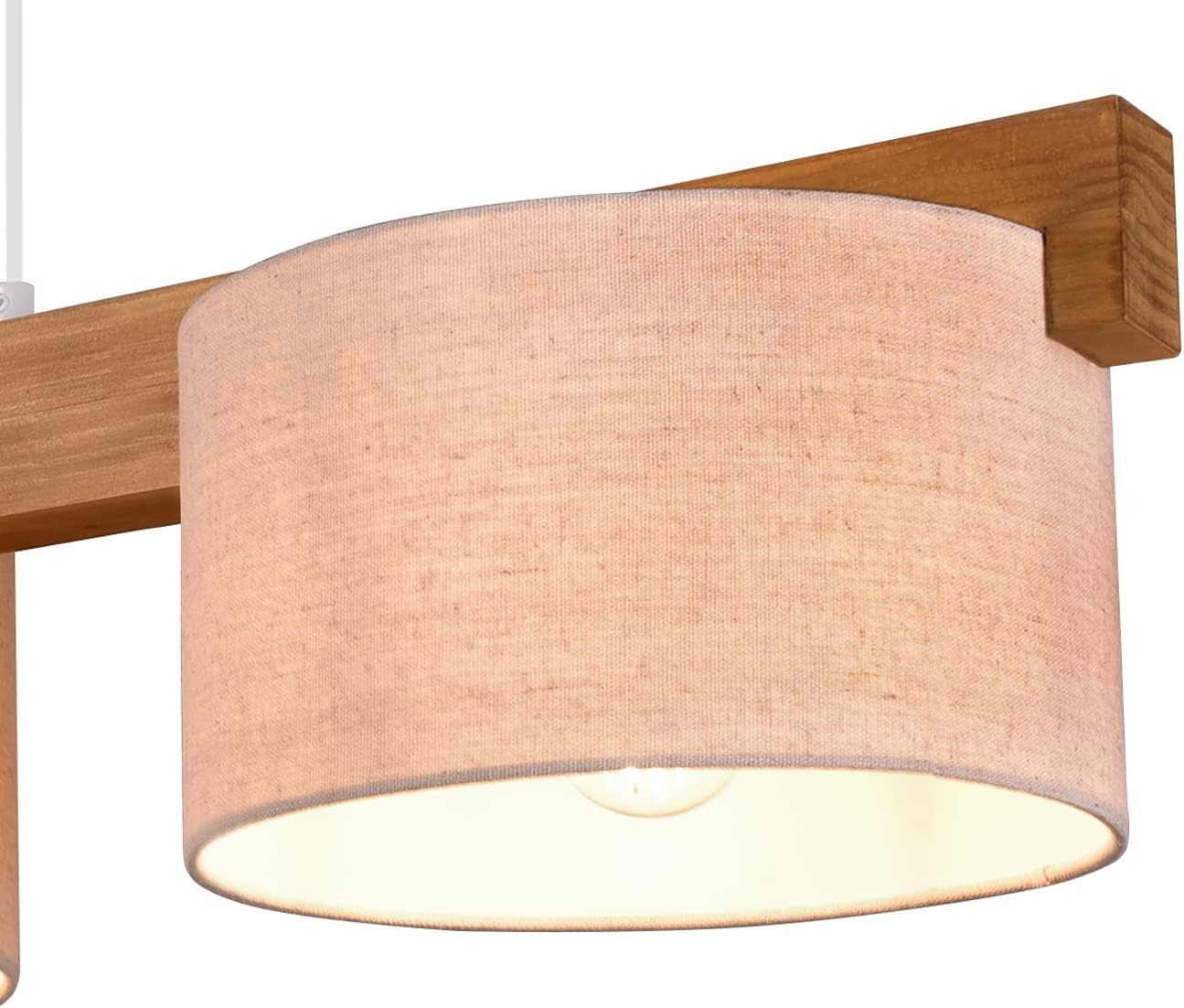meineWunschleuchte Holzbalken Pendelleuchte 3 flammig mit Stoff Lampenschirmen in Beige, Breite 100cm