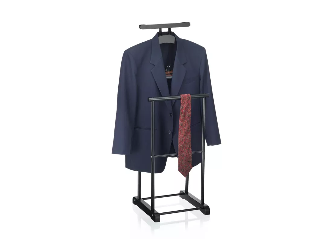 Valet de chambre MEDINA chevalet de nuit double portant pour vêtements, en MDF et métal laqué noir