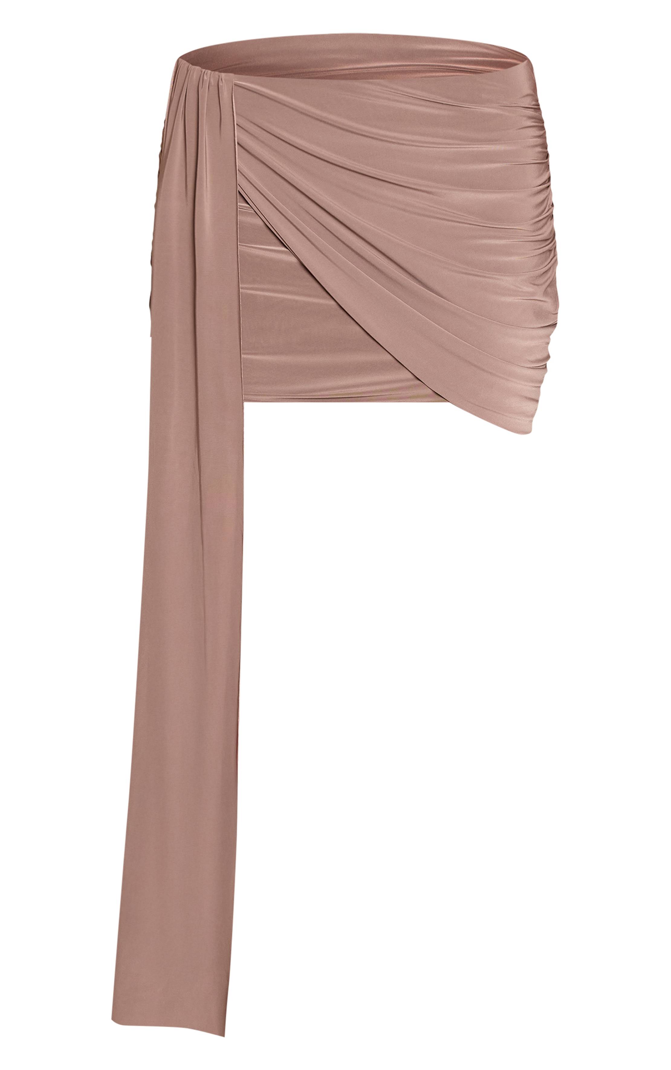 Taupe Mini-jupe Fluide À Double Épaisseur Avec Détail Drapé