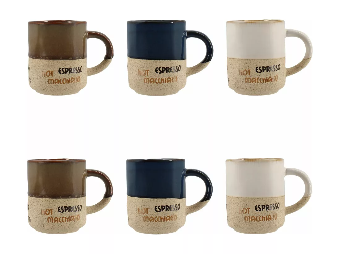 Novastyl - Lot 6 Mugs Macchiato 20cl En Ceramiques 3 Couleurs Assorties