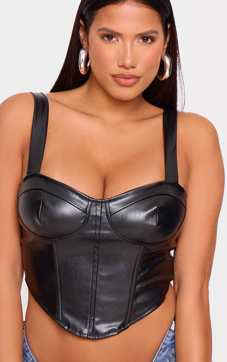 Noir Top Court Corset En Synthétiquecuir Shape