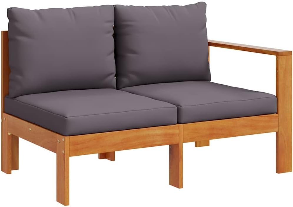 vidaXL Gartensofa 2-Sitzer, Gartensessel mit 1 Armlehne Kissen, Modular Loungesofa für Garten Terrasse, Sofa Garnitur Gartenmöbel, Massivholz Akazie