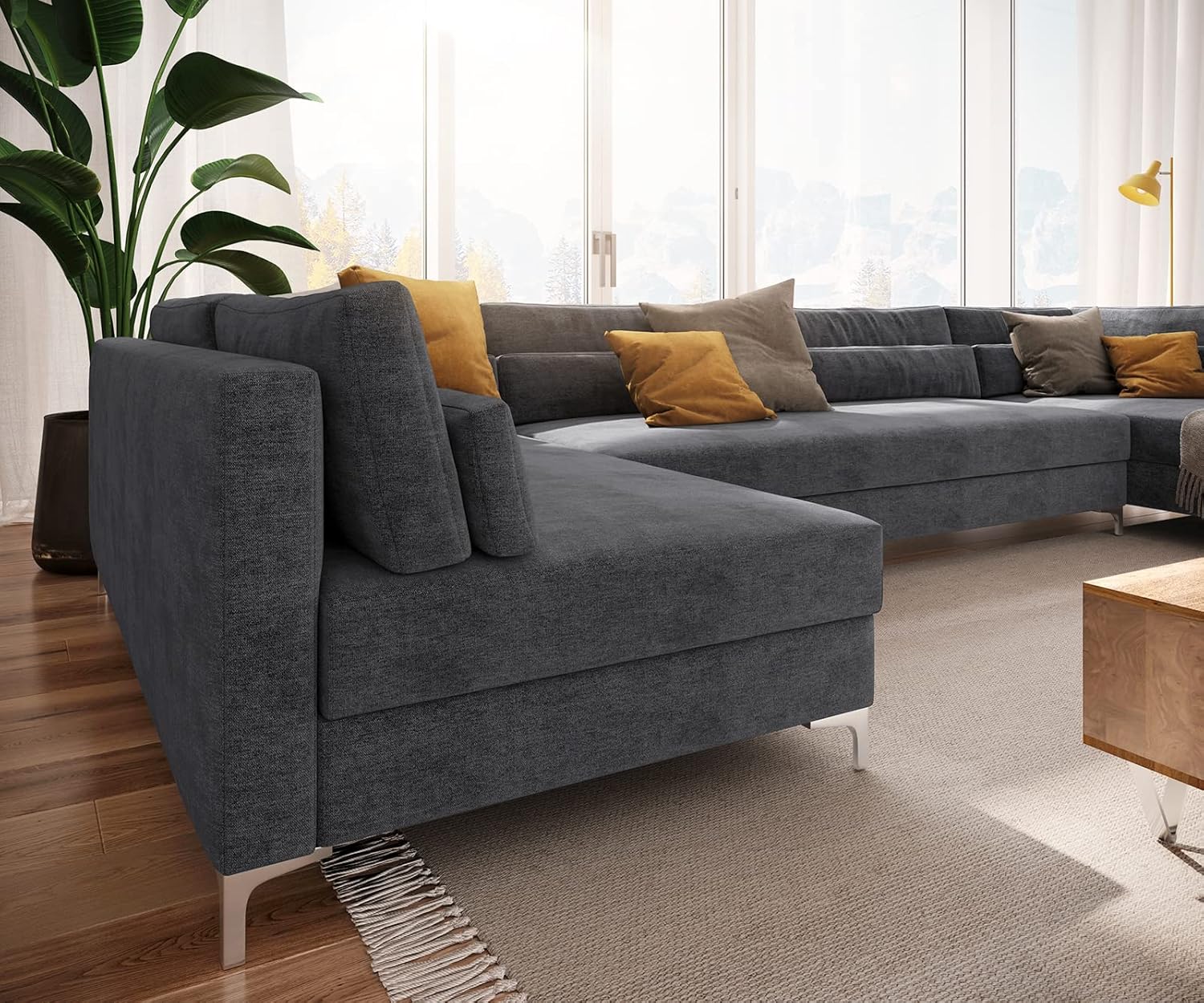 DELIFE Sofa Elio Mikrofaser Graphite 400x185 cm XL Wohnlandschaft