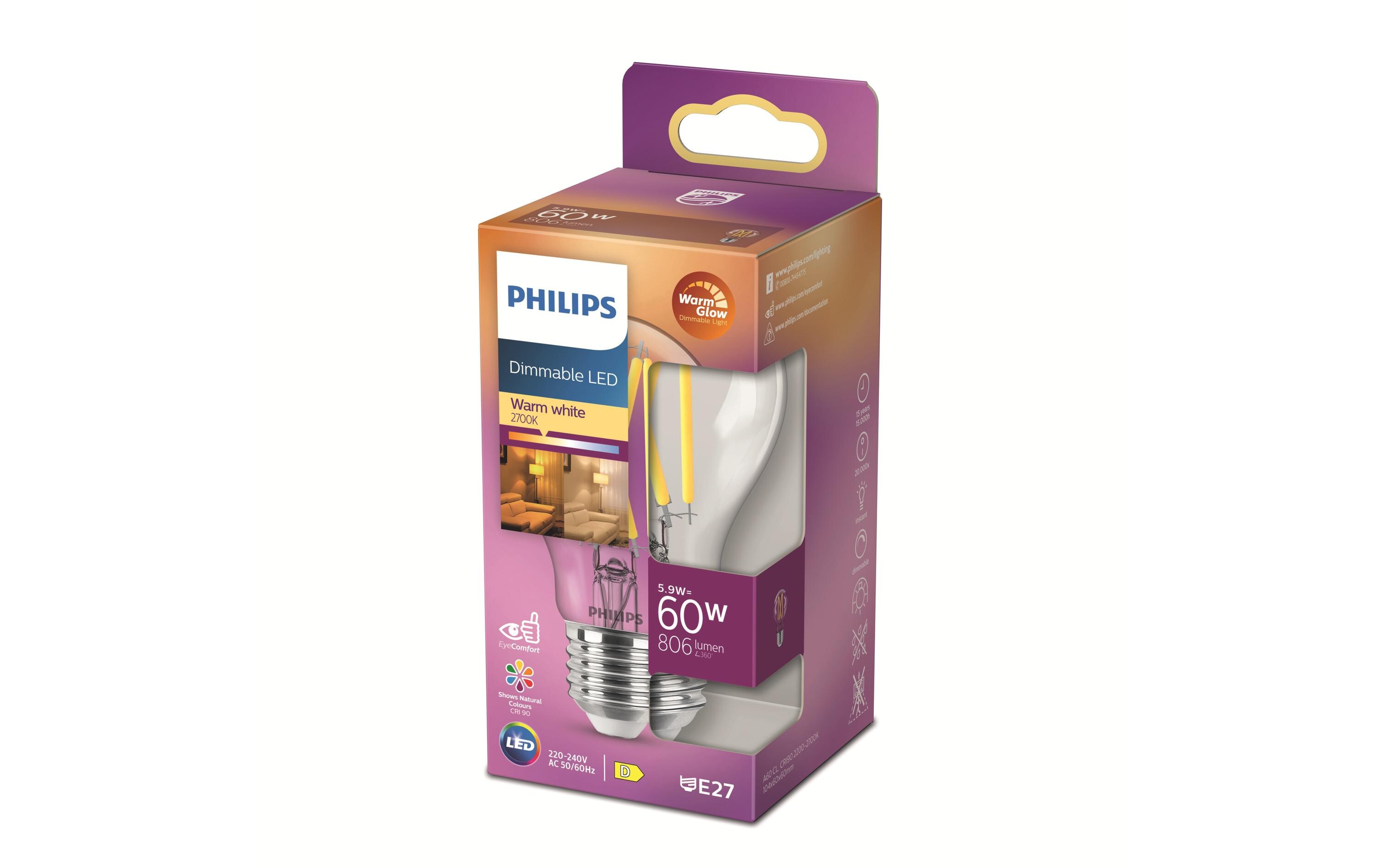Lampe LEDcla 60W E27 A60 CL WGD90 WarmweissWarmweisses LED-Leuchtmittel A60 mit klarem Glas