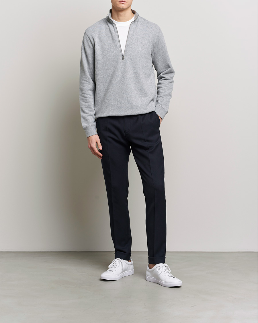 Sunspel Loopback Half Zip Sweatshirt Grey Melange