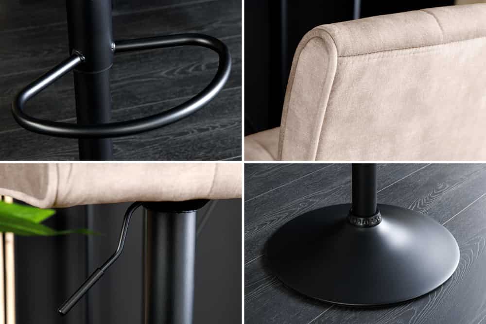 Höhenverstellbarer Barhocker MODENA champagner beige Samt Metall schwarz drehbar