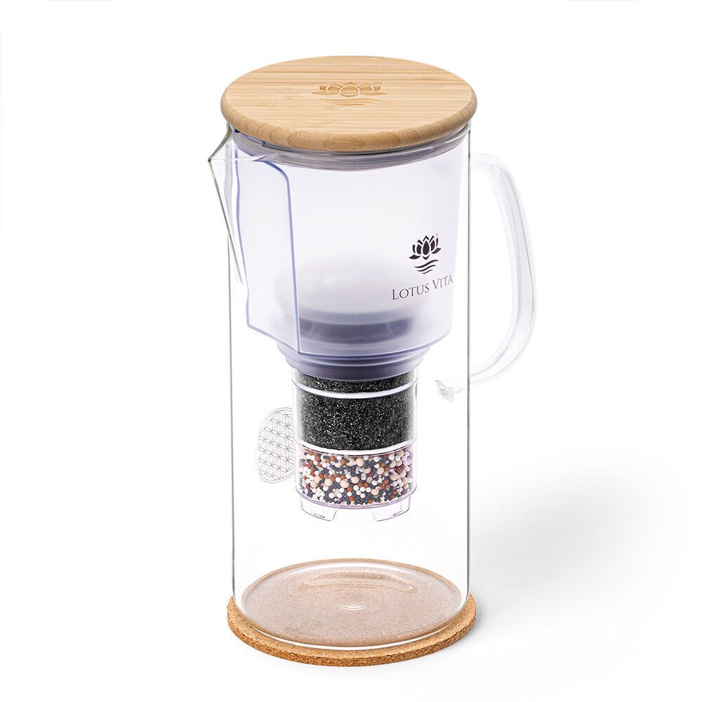 Lotus Vita Enya Wasserfilter Glas-Filterkanne Natura Plus - 24K Gold-Edition