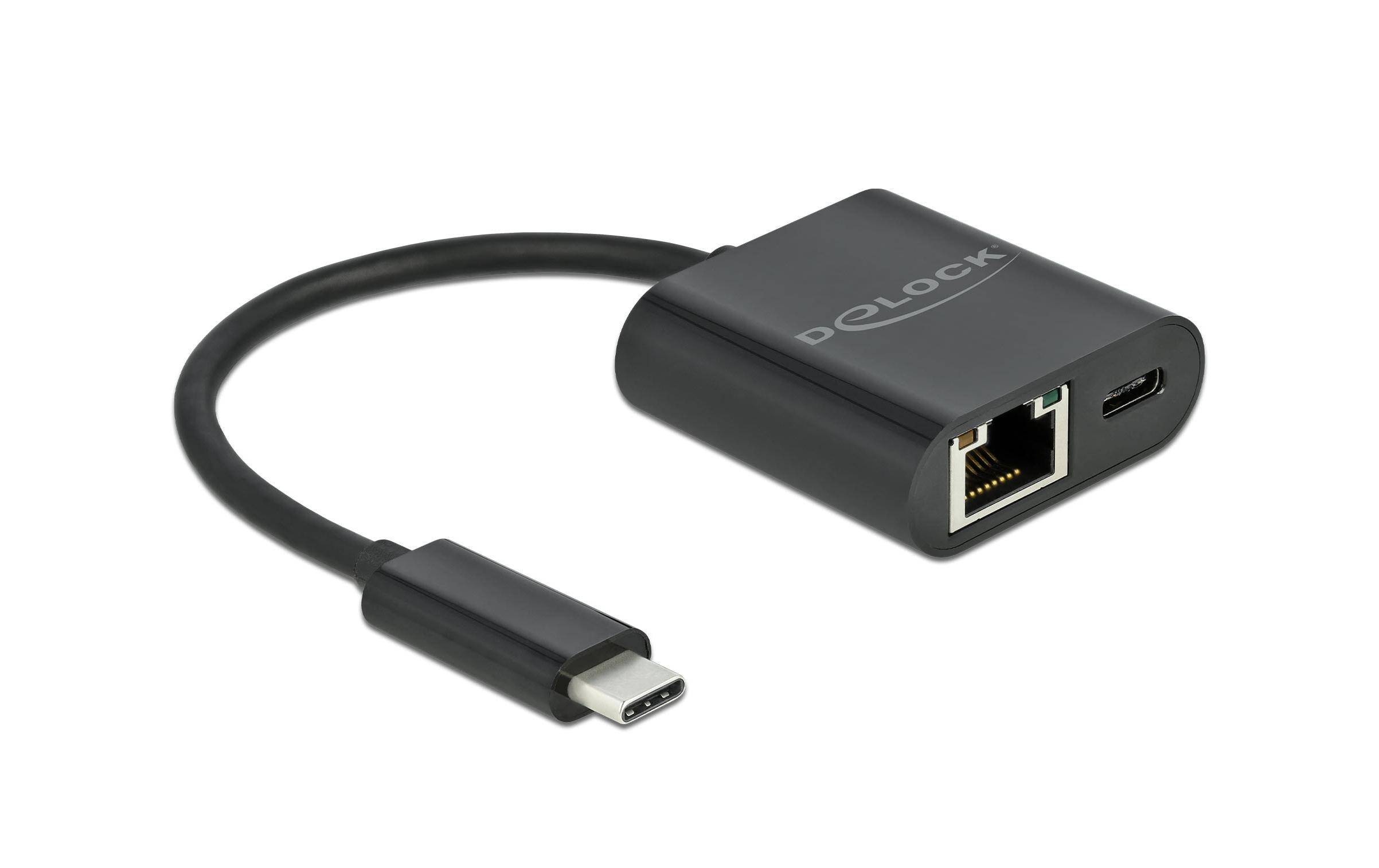 Netzwerk-Adapter Typ-C – RJ-45, 1Gbps mit PowerdeliveryUSB Type-C Adapter zu Gigabit LAN 10/100/1000 Mbps mit Power Delivery Anschluss Schwarz