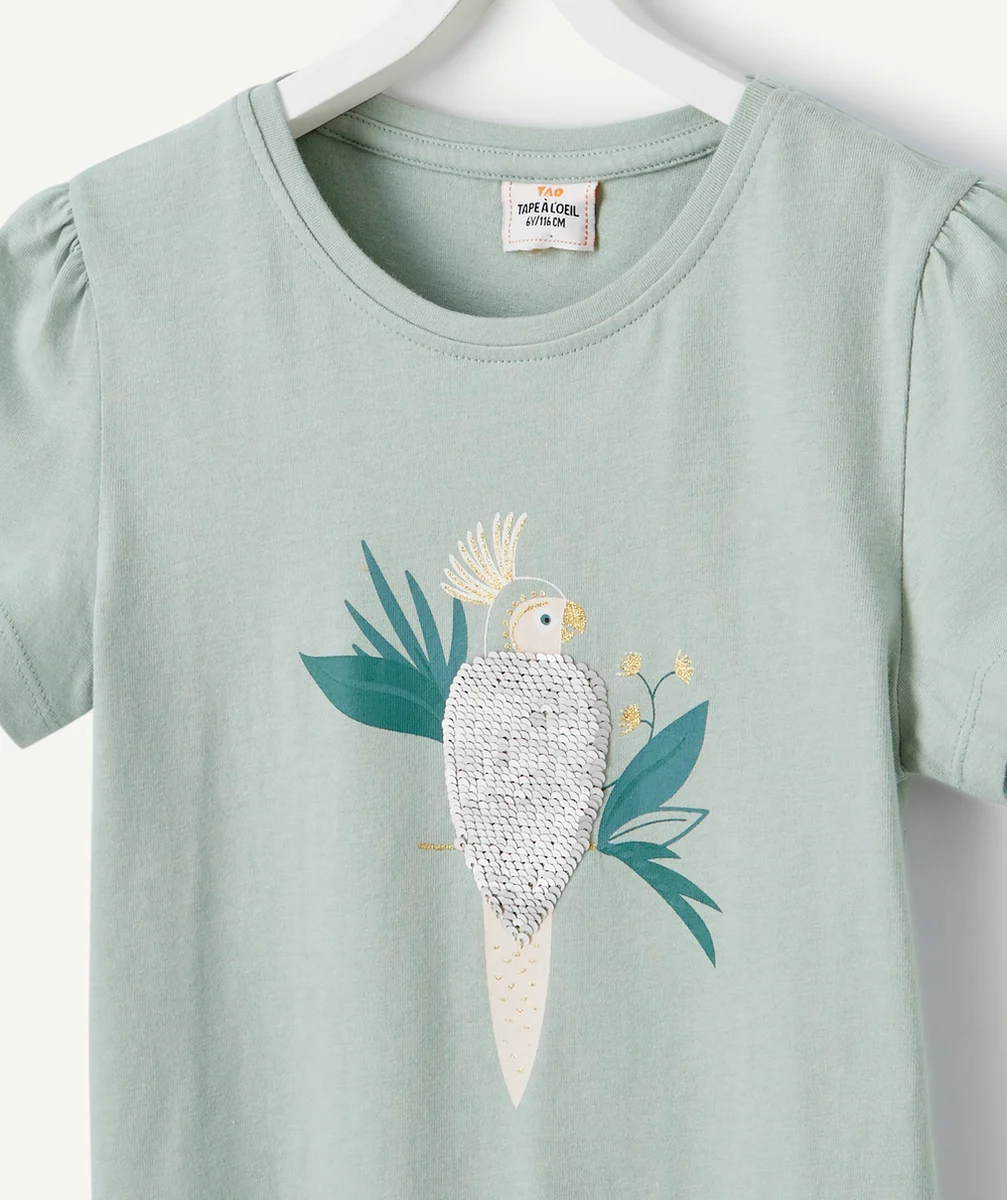 T-SHIRT FILLE EN COTON BIOLOGIQUE AVEC OISEAU À SEQUINS