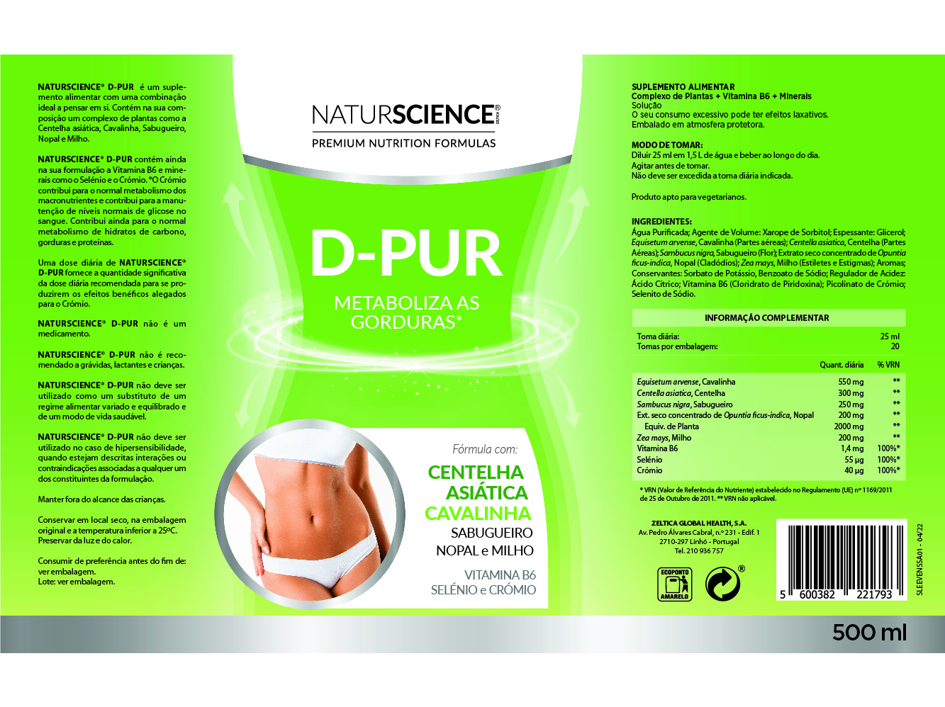 SUPLEMENTO NATURSCIENCE D-PUR 500ML