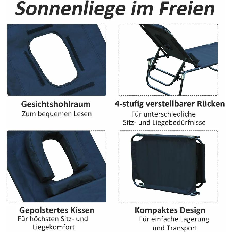 Outsunny Gartenliege mit Gesichtsöffnung schwarz