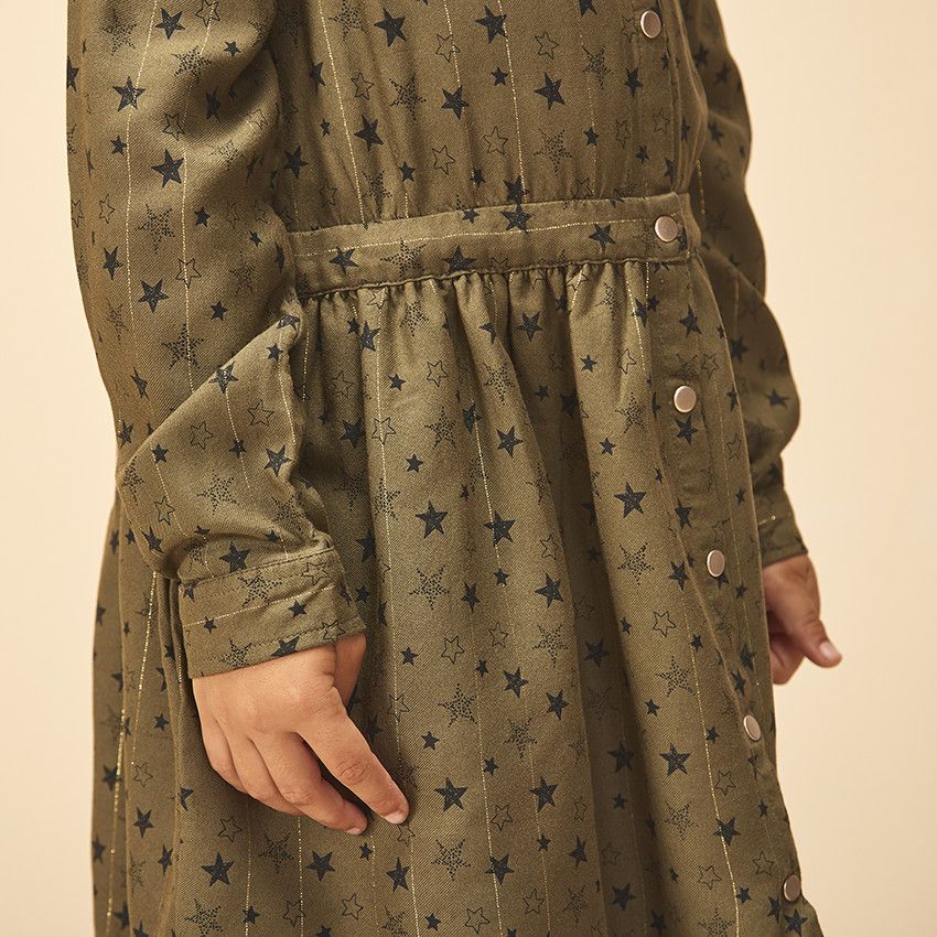 Robe manches longues imprimé étoiles pour fille - Kaki