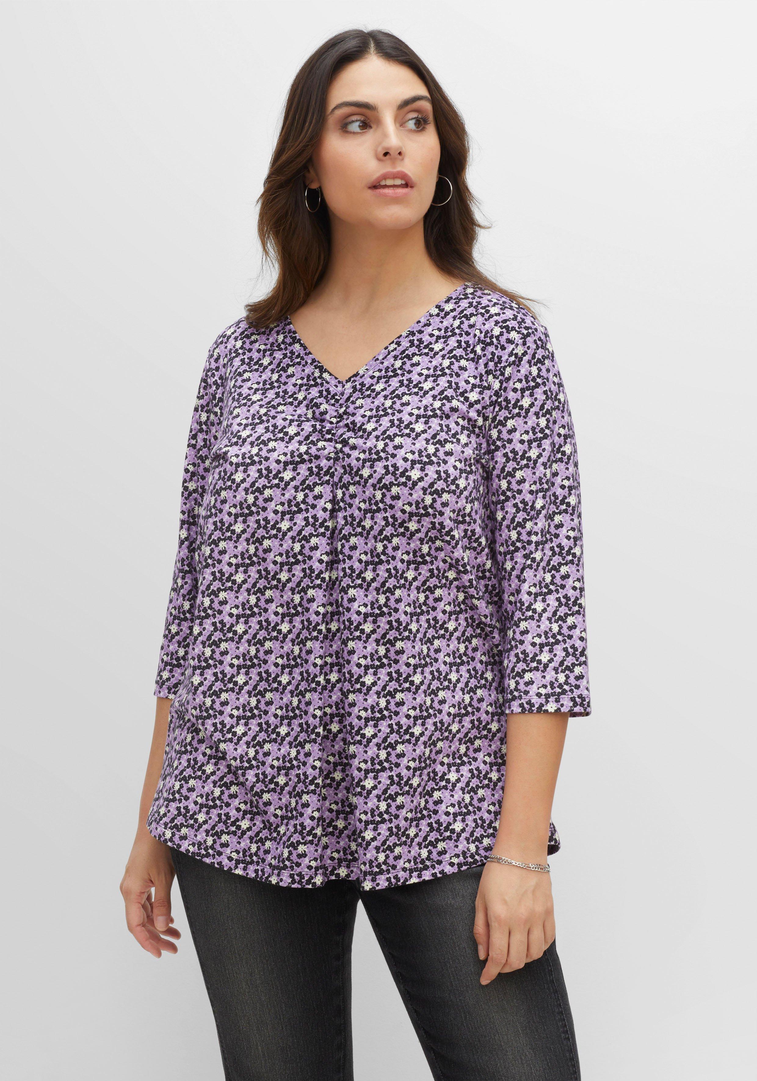 3/4-Arm-Shirt mit Minimalprint und dekorativer Falte