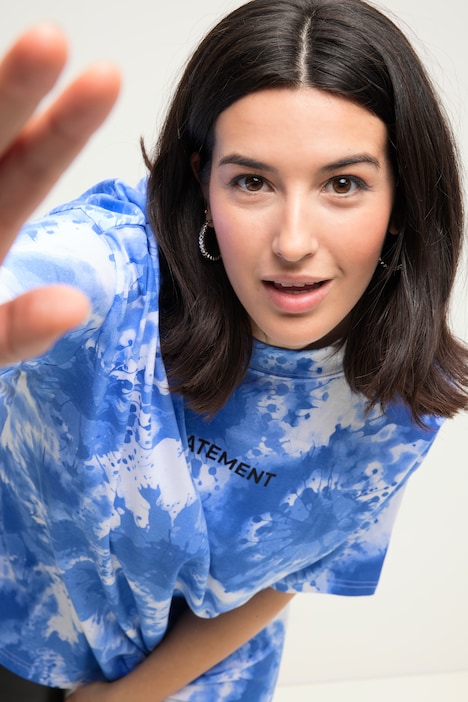 T-Shirt, oversized, Batikprint, Statement, Rundhals, Halbarm